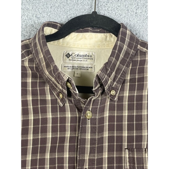 Columbia Men's Brown Plaid Button Up Long Sleeve Shirt Size L - Picture 4 of 9